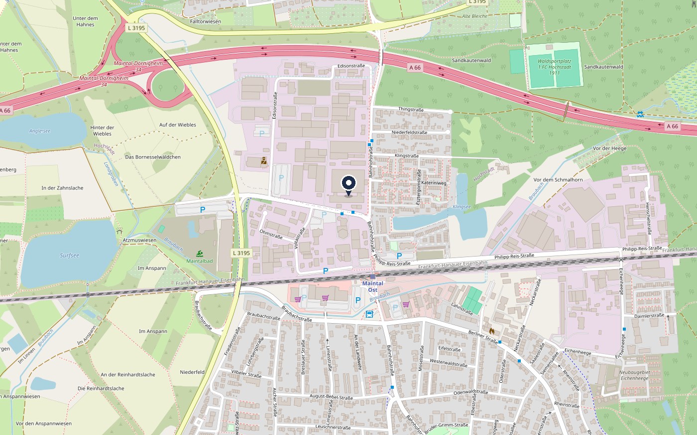 Karte: Lage der Kanzlei, Bahnhofstraße 139, 63477 Maintal